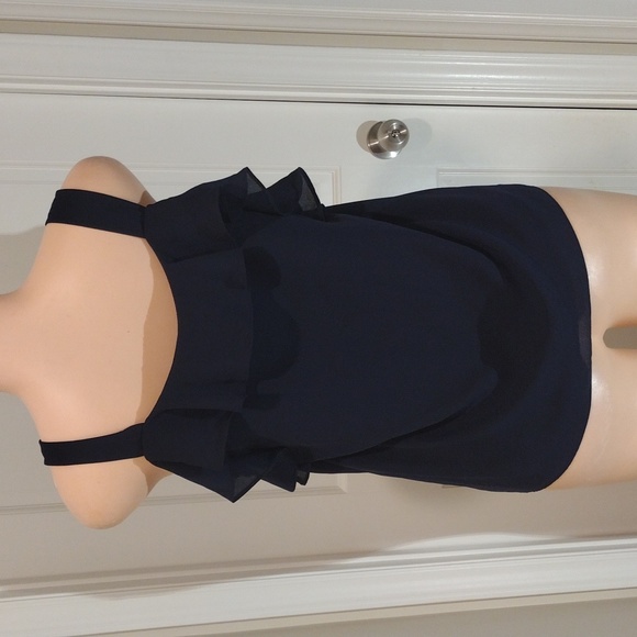 Banana Republic Ruffle Sleeveless Navy Blouse Medium Lined - Picture 3 of 5